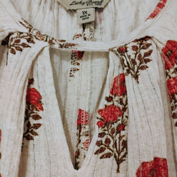 Lucky Brand Top Tunic Sleeveless Linen Floral Keyhole Boho Handkerchief Hem 1X - Picture 10 of 14